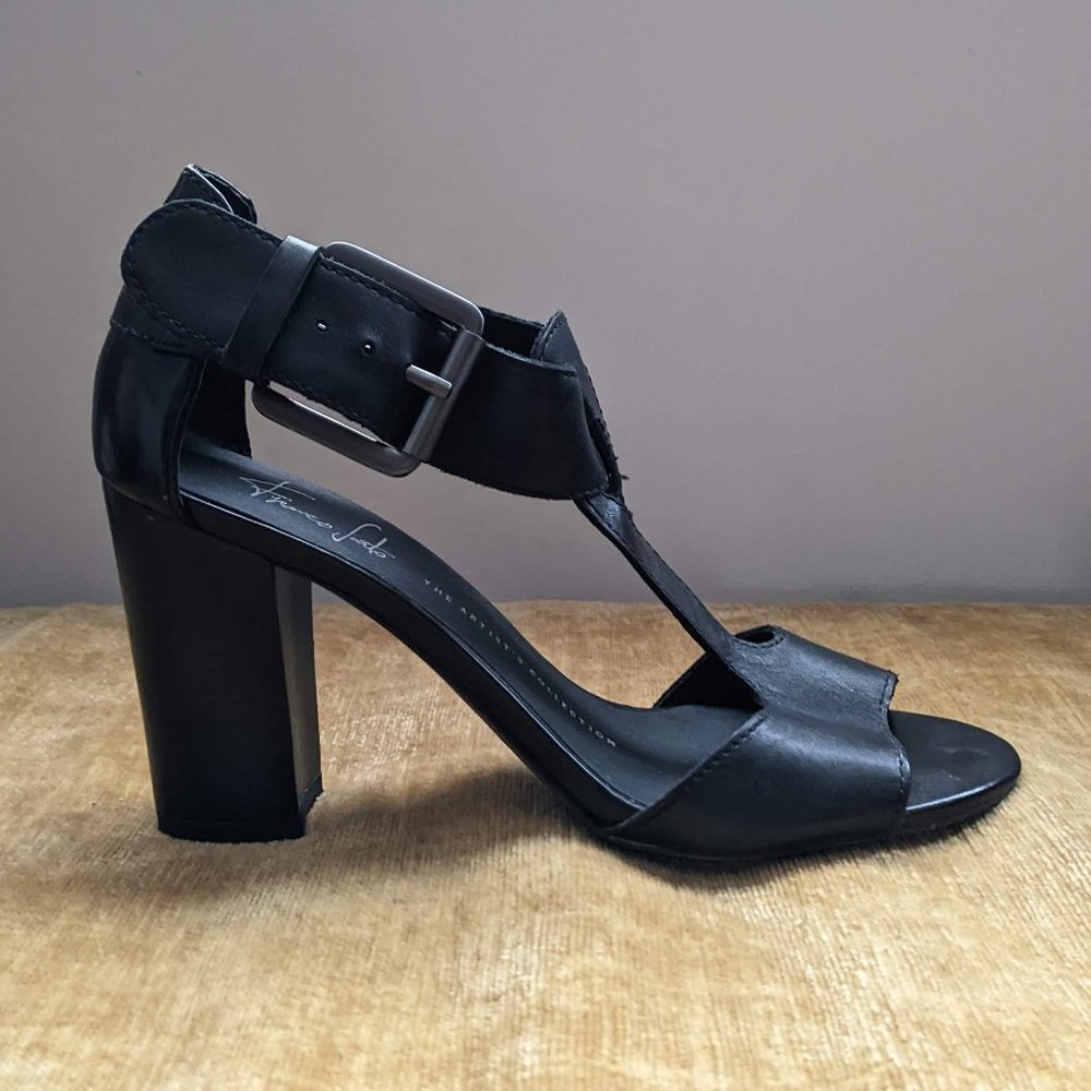 Franco Sarto Black Buckled Stacked Heels Size 6